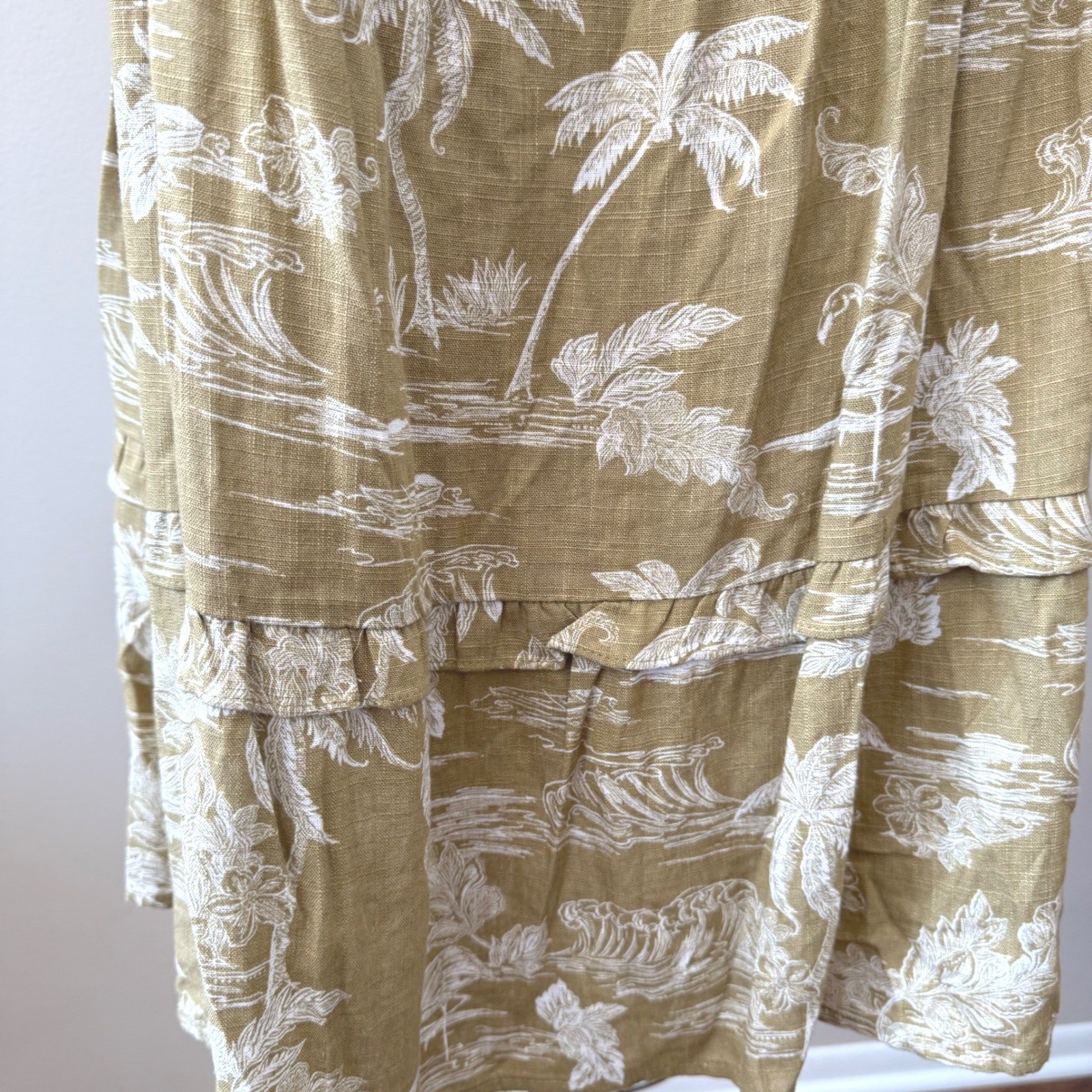 a.n.a. Linen Blend Tropical Midi Dress XXL Palm Print Ruffle Beach Coastal
