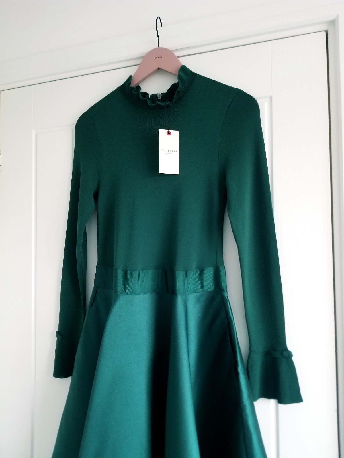 Ted Baker Zadi Midi Dress Knitted Bodice Green Long Sleeve Size 4 UK 14 BNWT
