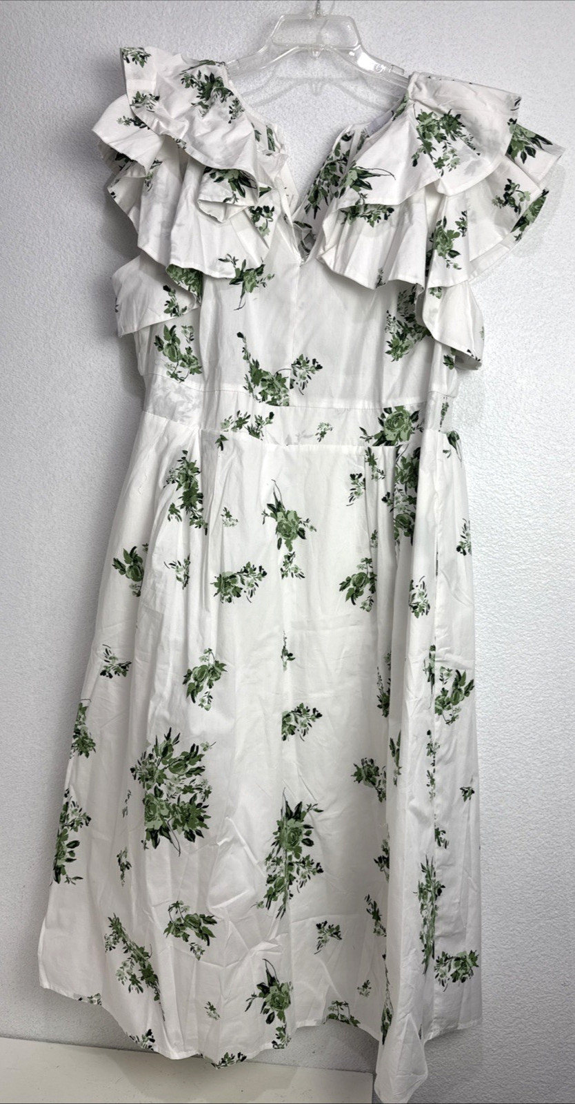 SugarLips Ria Floral Santana Tie Back Midi Emerald White Dress Plus Size 2X