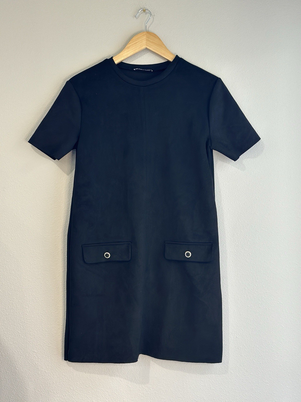 Zara Faux Suede Tshirt Dress Black Women’s SMALL Short Sleeve Minimalist