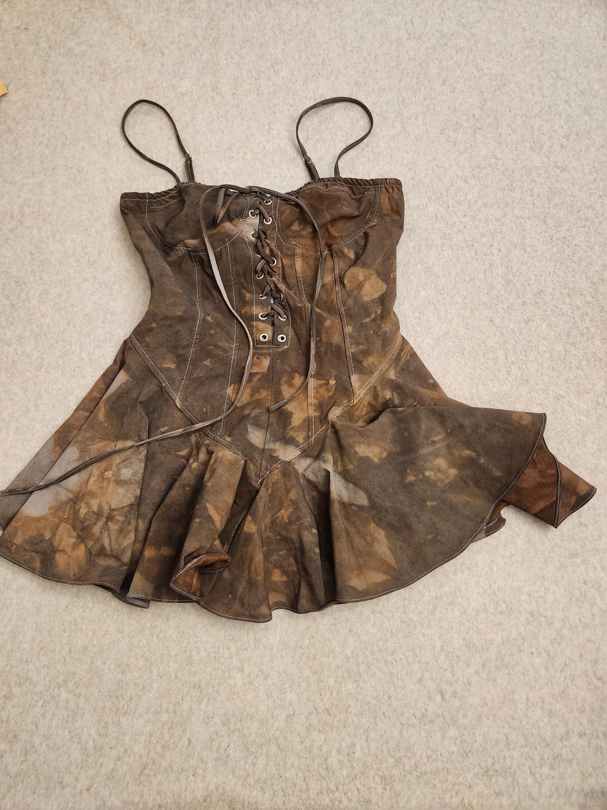 Hot & Delicious Dress Womens Medium Corset Lace-Up Peplum Mini Tie Dye Y2k