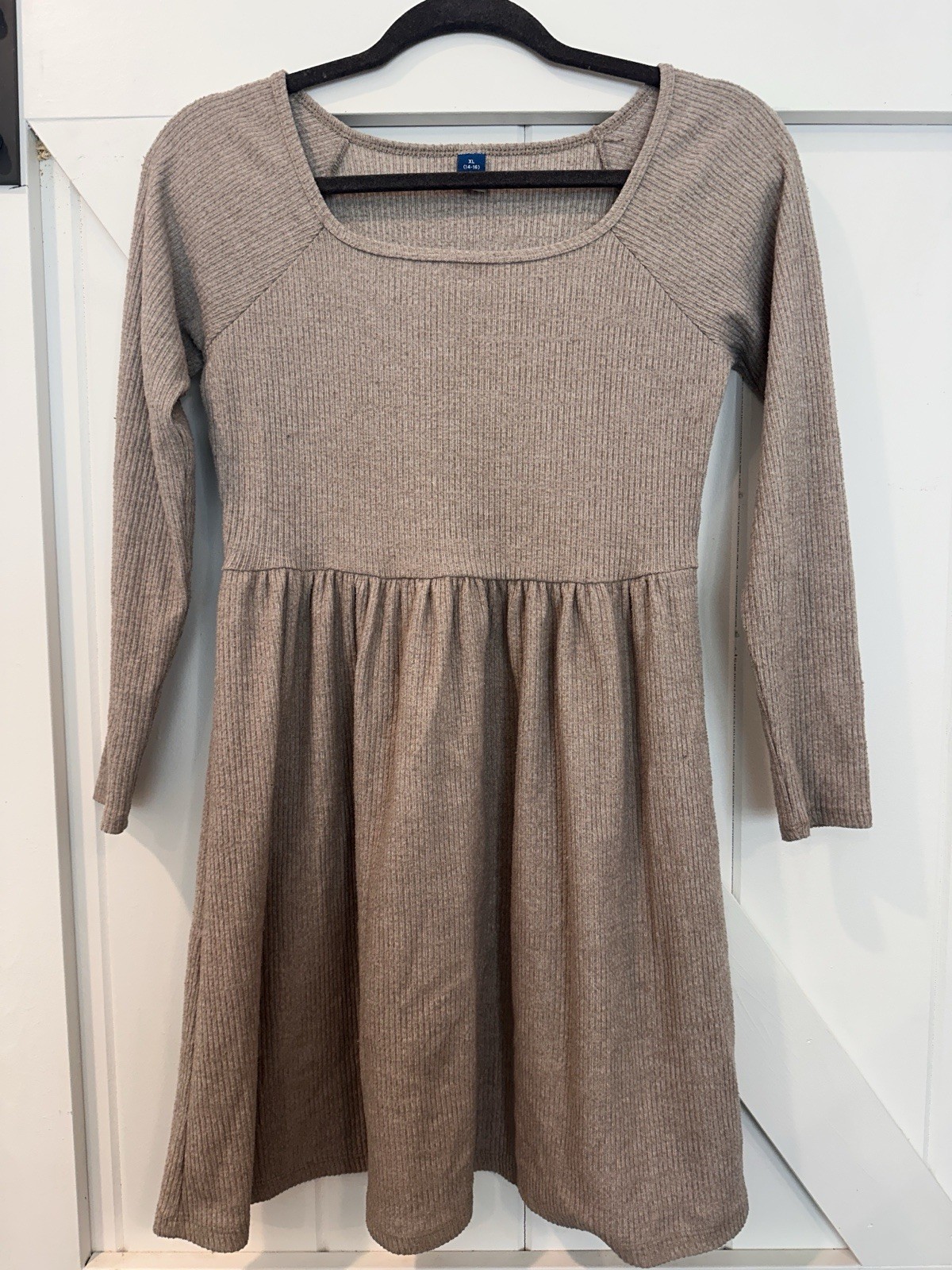 Old Navy Fit & Flare Dress Girls XL (14-16) Brown Ribbed Knit Scoop Neck