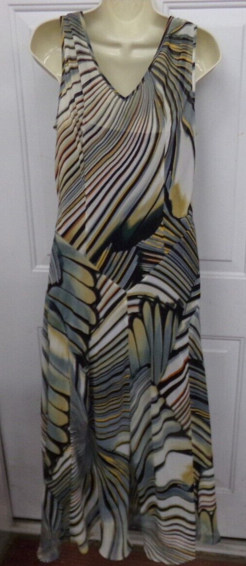DressBarn Womens Size 12 Abstract Striped Beaded Lined Sleeveless Dress