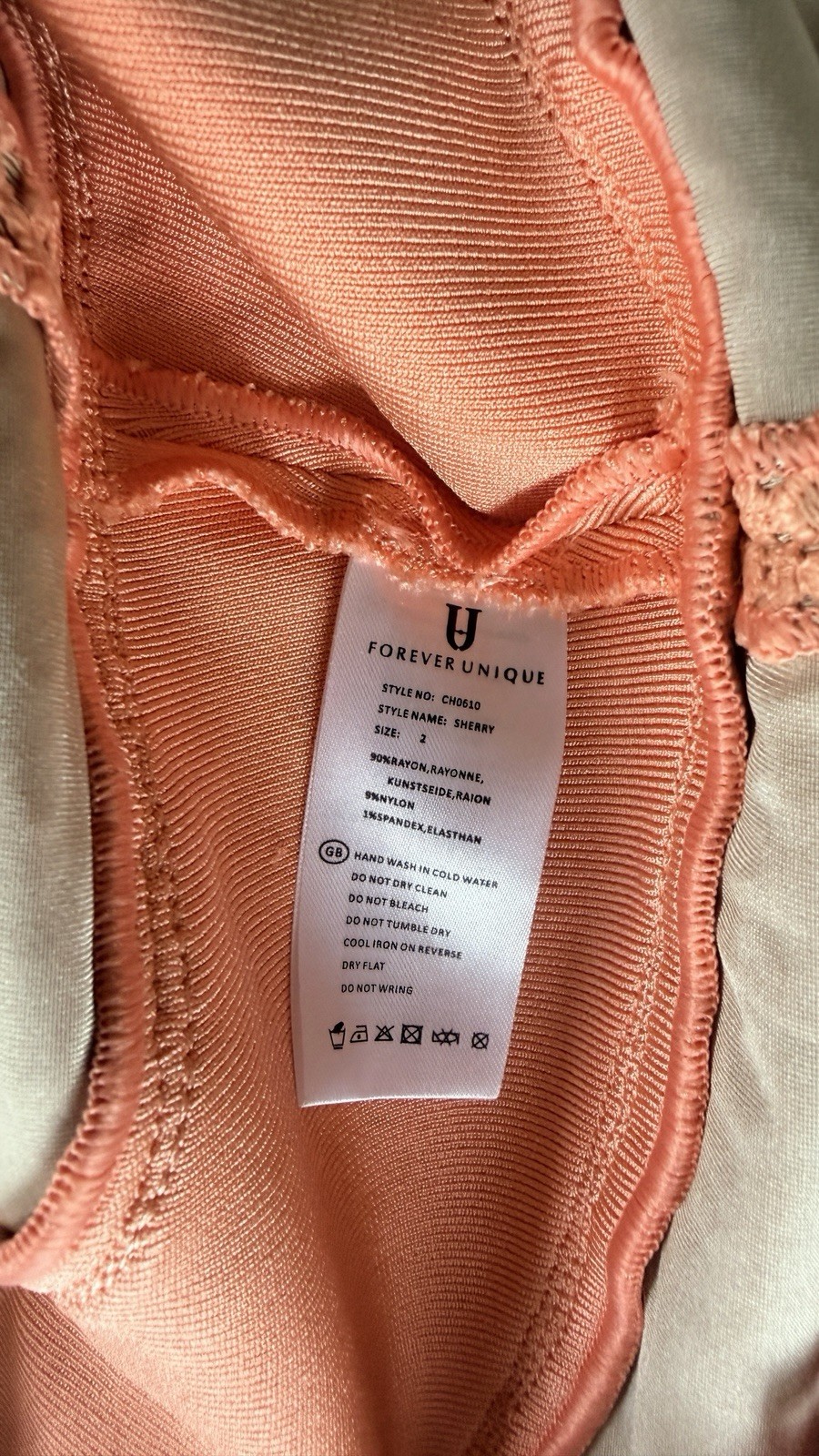 Forever Unique Peach One Shoulder Bodycon Mini Dress Crochet Ruffle Party 2