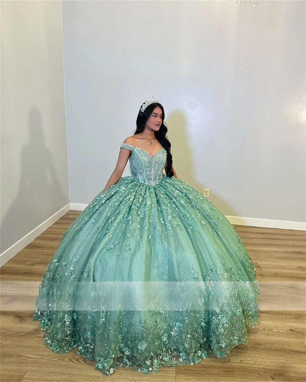 Lavender Shinning Applique Quinceanera Dresses Ball Gown Beaded Corset Princess