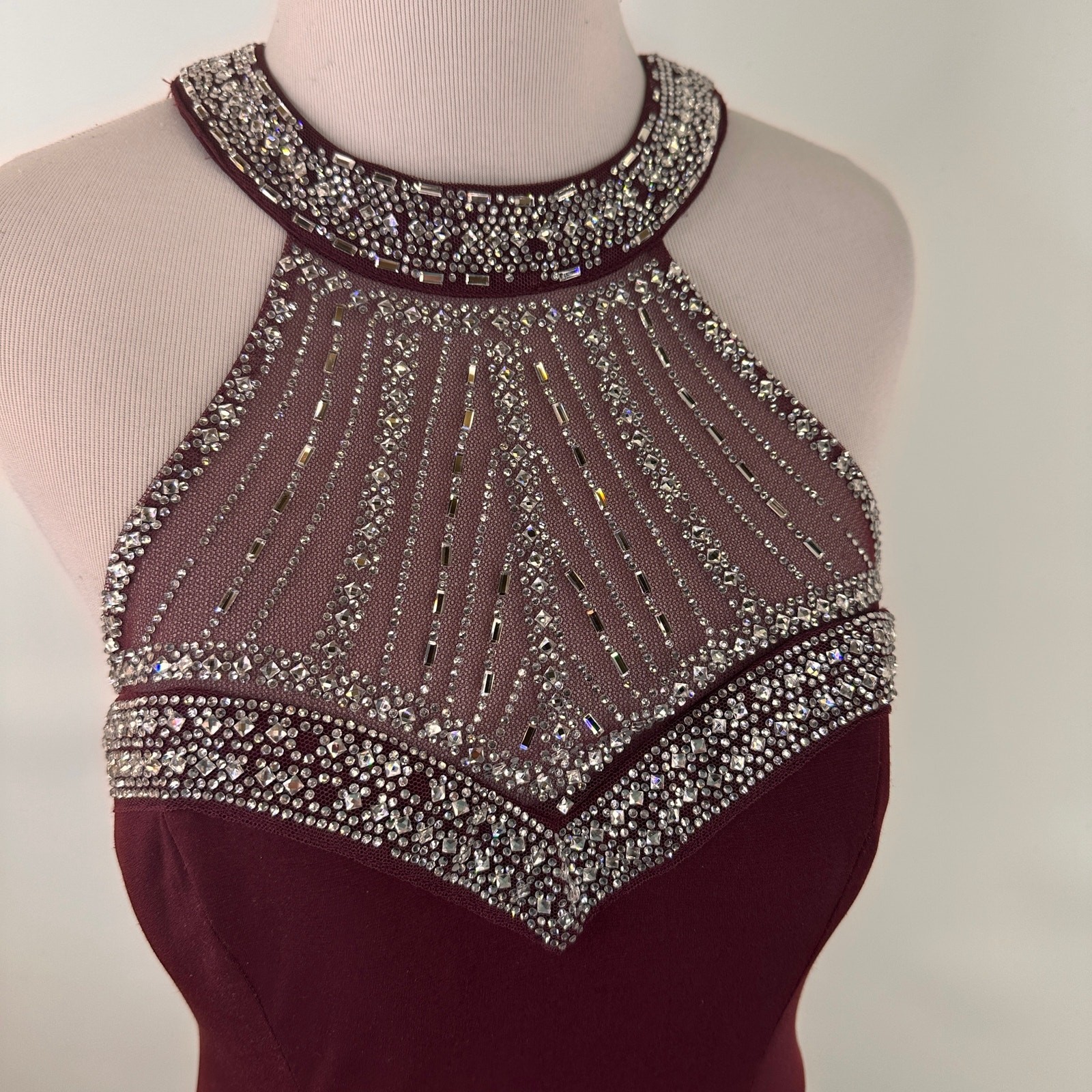 TLC Say Yes To The Prom Maroon Halter Bling Rhinestone Dress Size 5