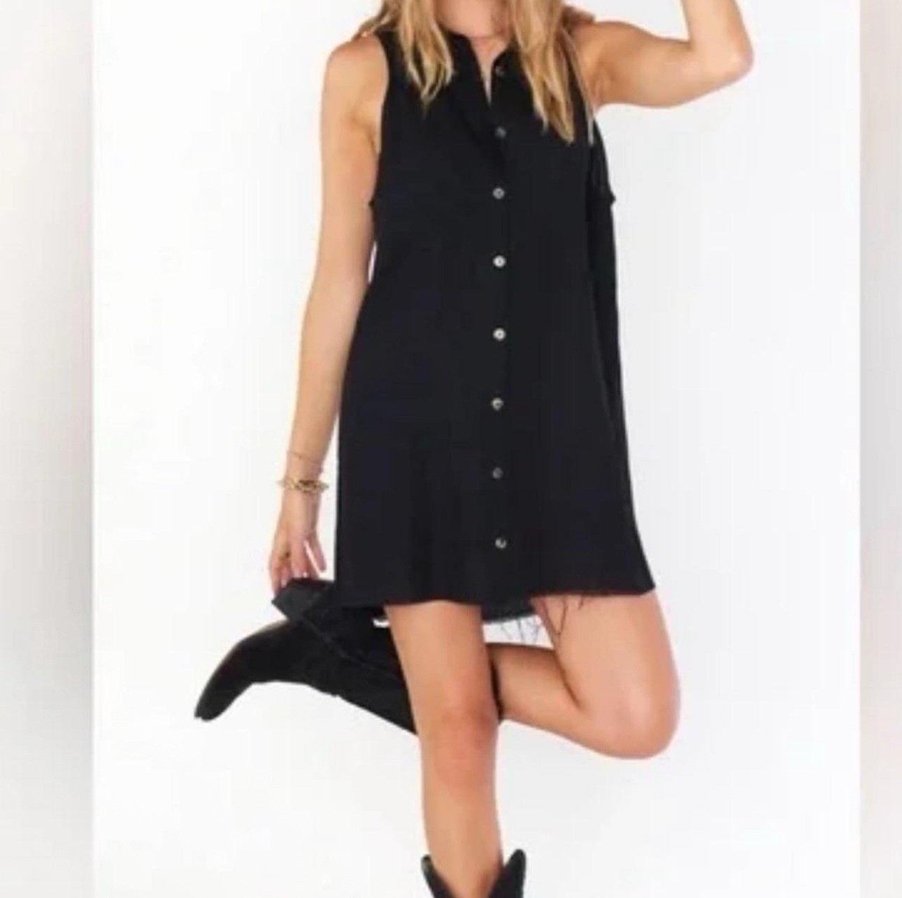 MOD REF Linen Blend Button Down Collared Sleeveless Mini Lined Dress Size S