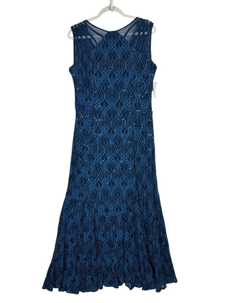 R & M Richards Gown Size 16 Sequin Lace Illusion Peacock Blue Mother of Bride
