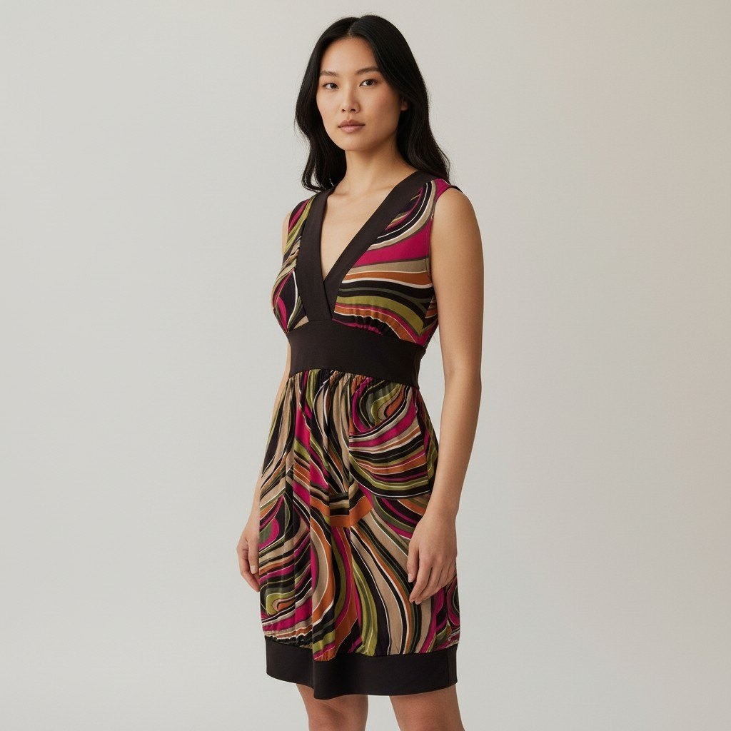 IZ Byer California Womens Y2K Babydoll Abstract Retro Belted Dress Brown Size M