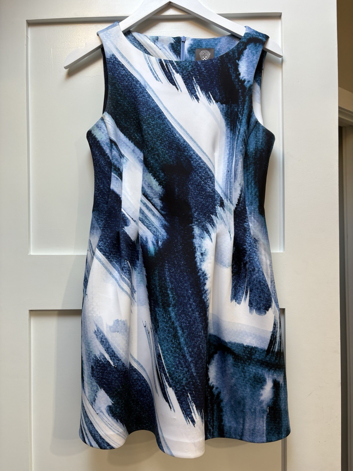 Blue And White Cocktail Dress Mid Thigh Length Size 8 Petite
