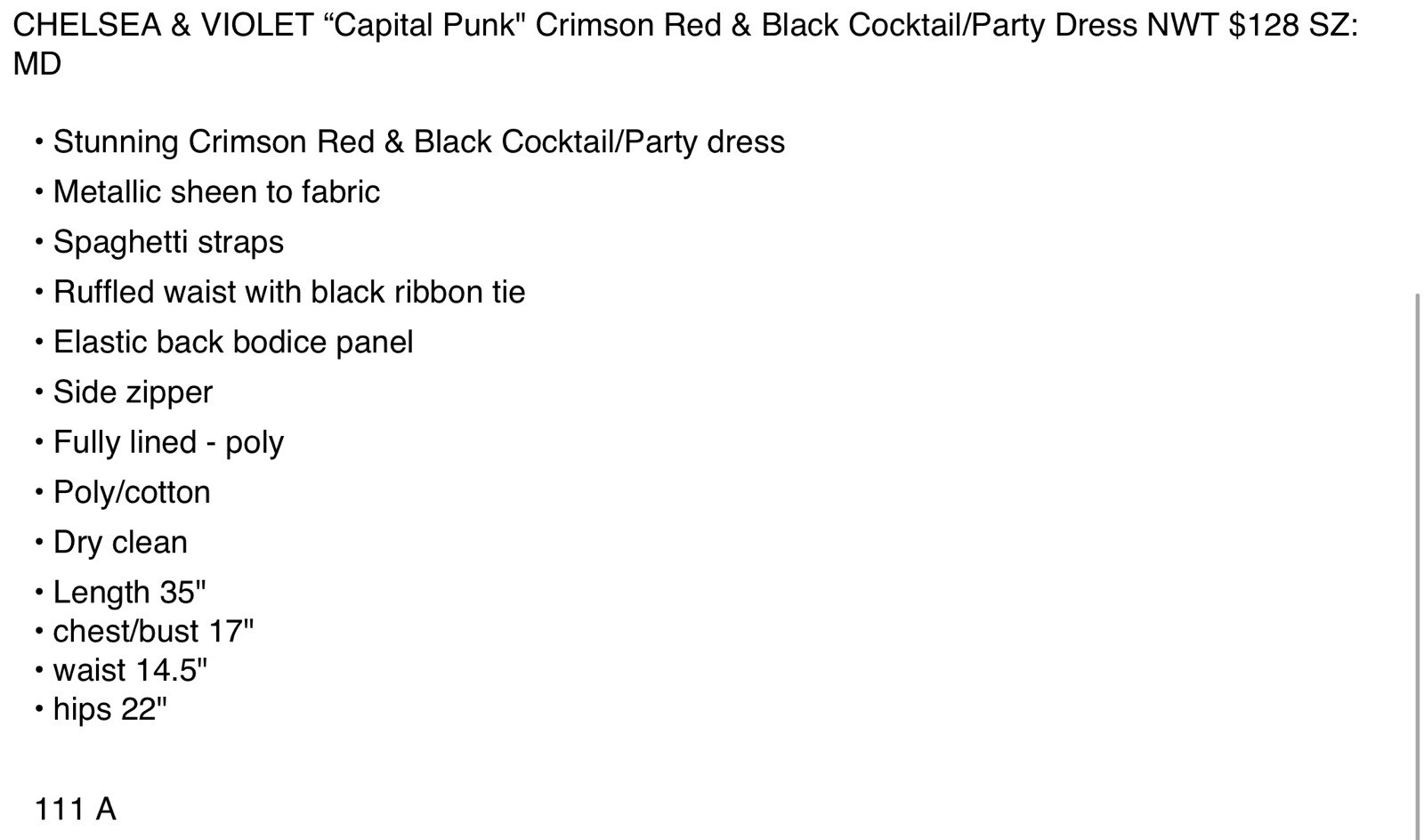 Chelsea & Violet 💋NWT M $128 “Capital Punk” Crimson Red & Black Party Dress
