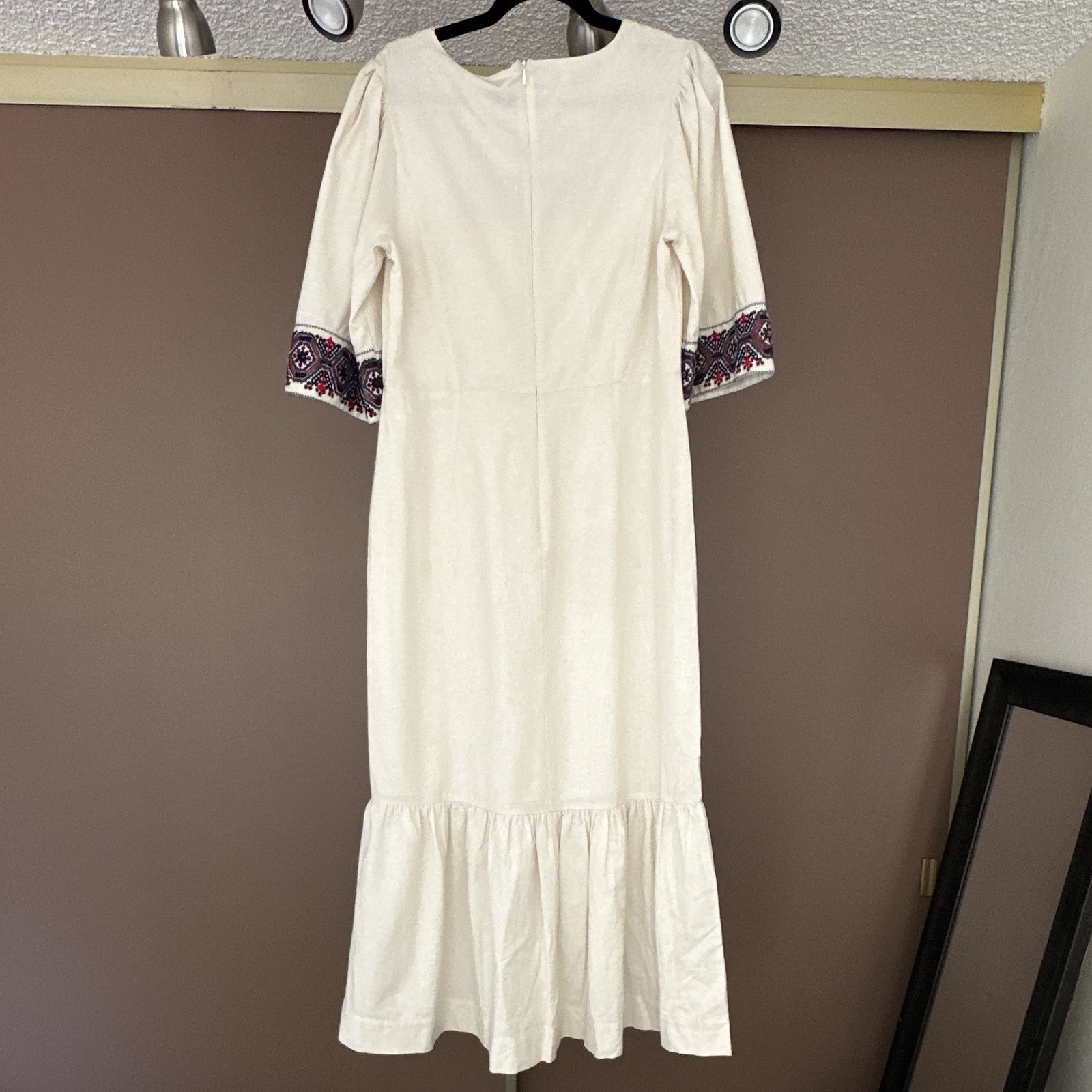 Sea New York Ivory Embroidered Geometric Square Neck 3/4 Sleeve Midi 10