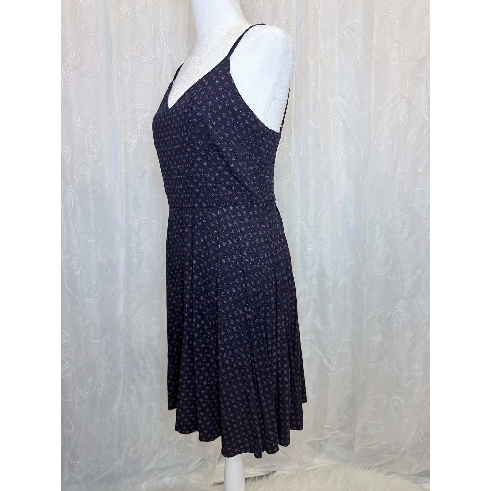 Gap Womens Navy Blue Geometric Diamond Print Smocked Back Cami Dress Small