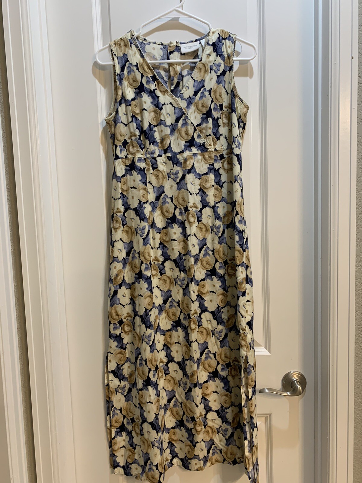Liz Claiborne Blue/brown/white Floral Fit&Flare Sleeveless Summer Dress Size 4