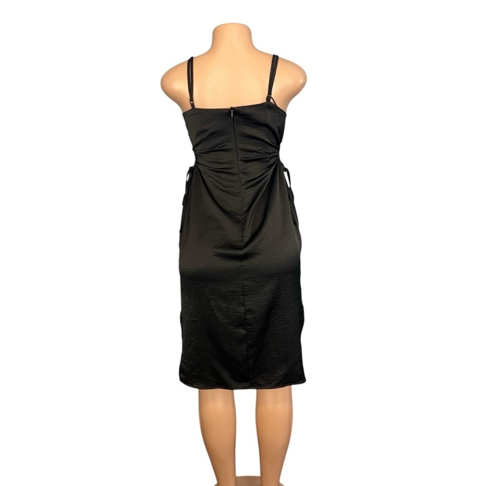 House of Harlow 1960 Solid Black Open Drawstring Sides Satin Mini Dress