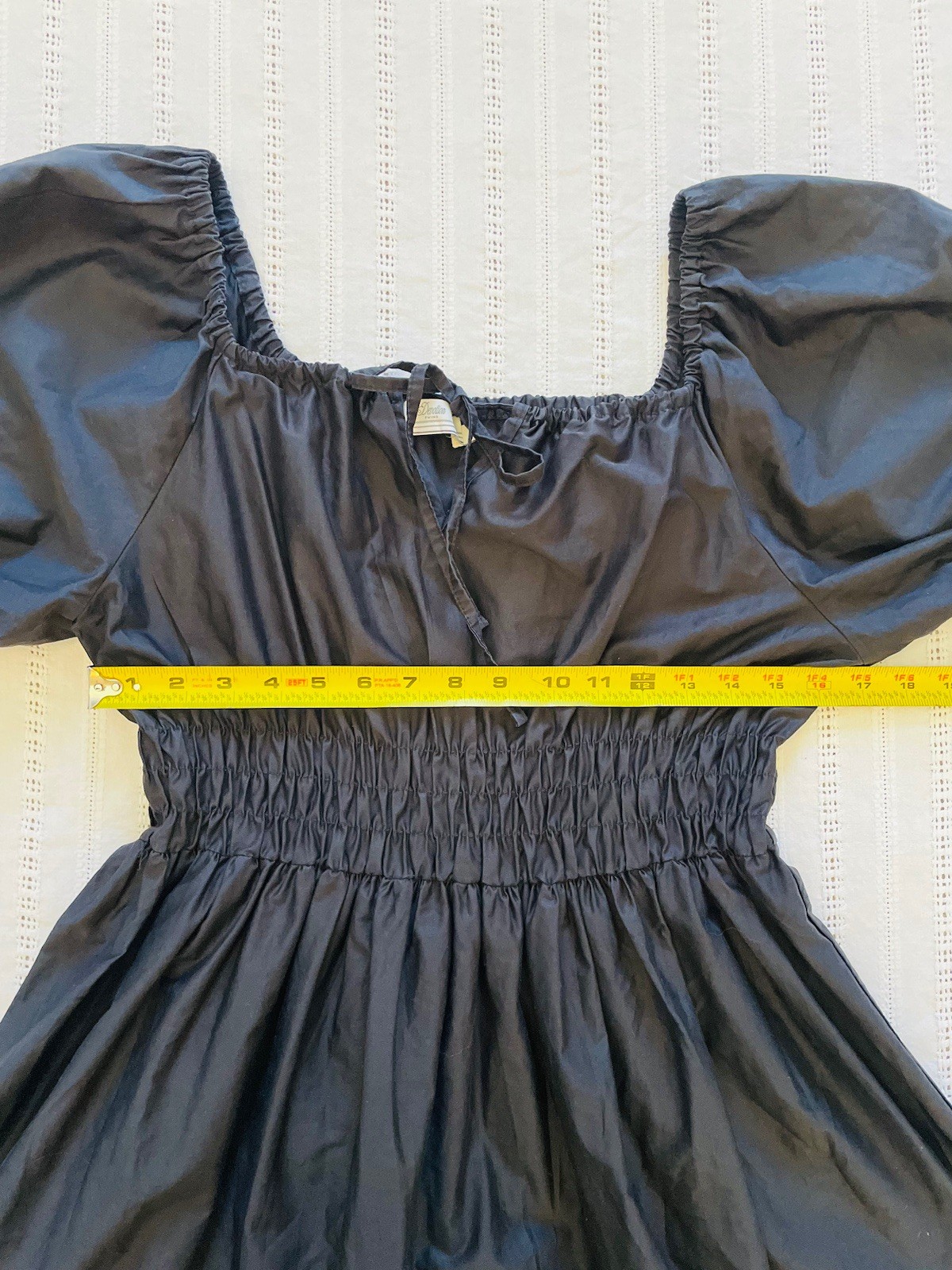 Devotion Twins Puff Sleeve Smocked Cinched Waist Mini Dress. Med. Made In Greece