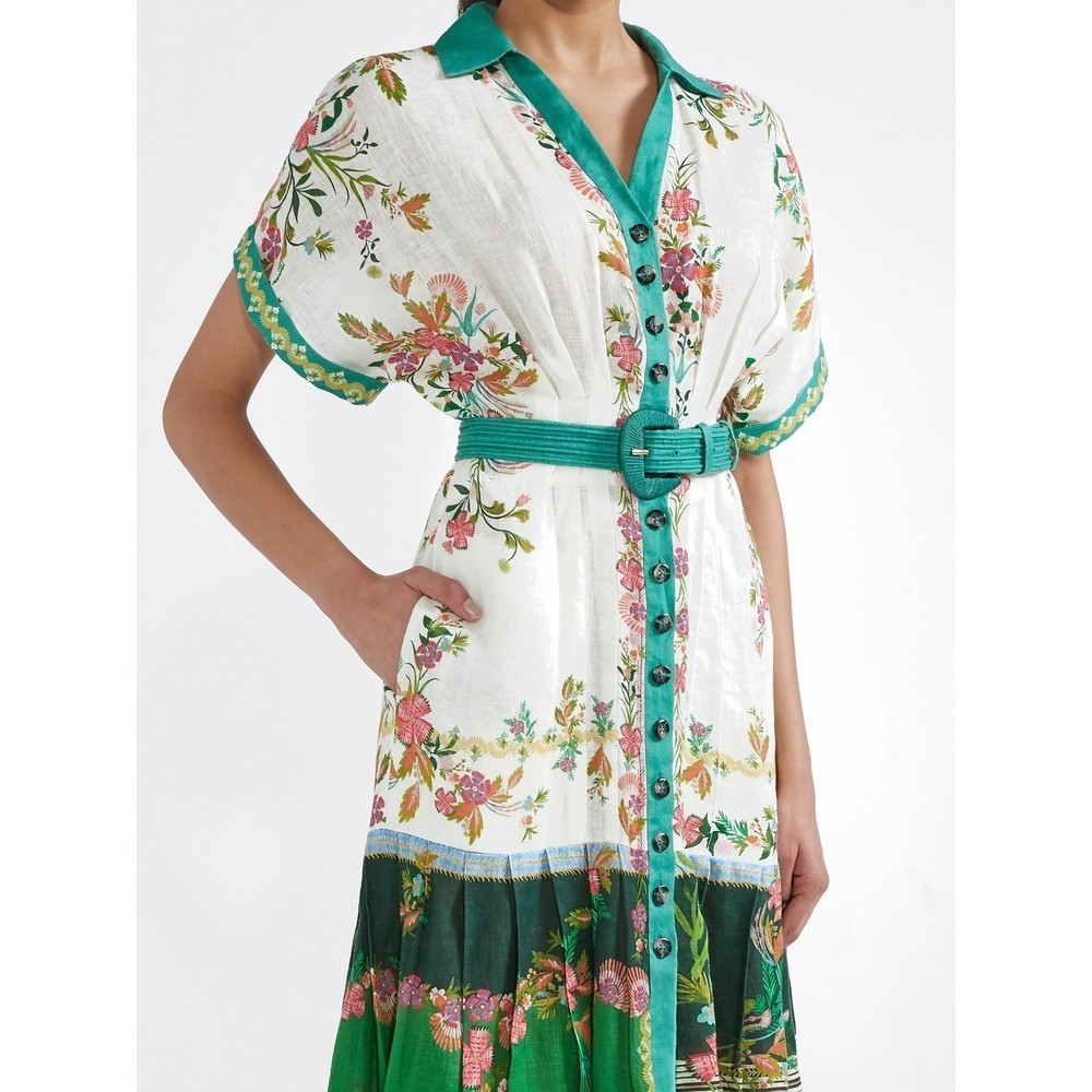 Saloni Riya B Dress in Zinnia River US 2 / UK 6 NEW Green Belted