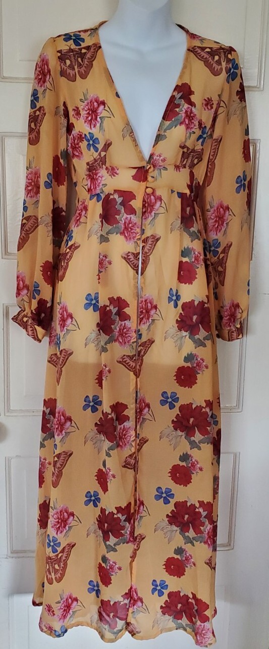 PALOMA LIRA WOMEN’S FLORALS BUTTERFLIES SILK COVER UP SZ SMALL