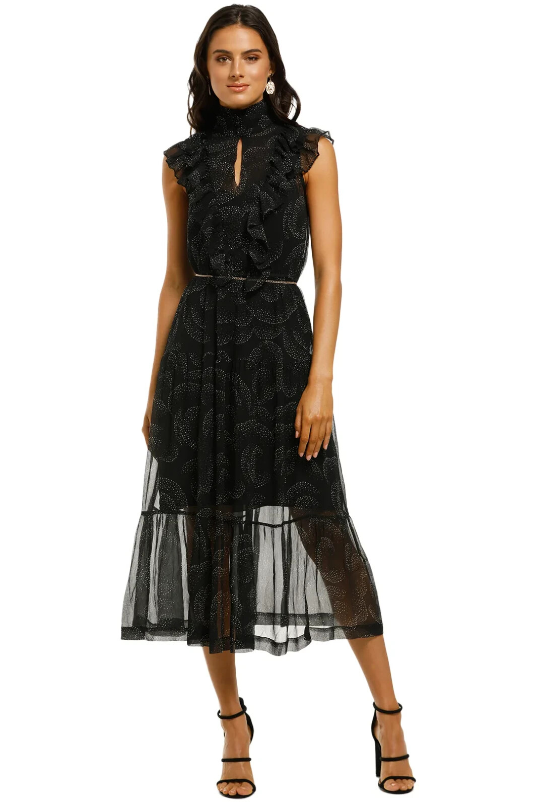 HUSK Mirage High Neck Ruffle Midi Dress Black Cocktail Event Size 12 AU preowned
