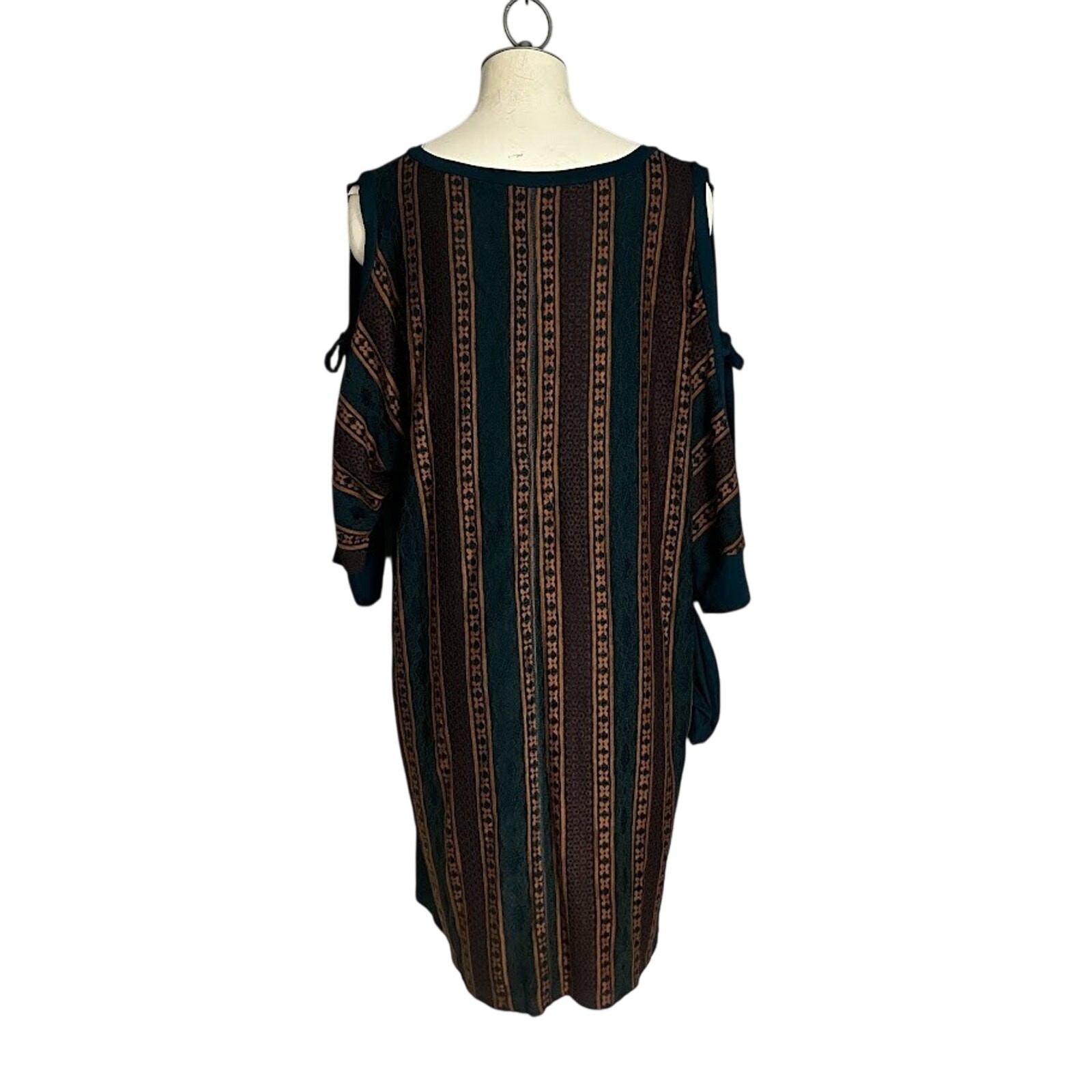 Mystree Crochet Lace Dress Cold Shoulder Bohemian Blue Midi Kimono Dress NEW L