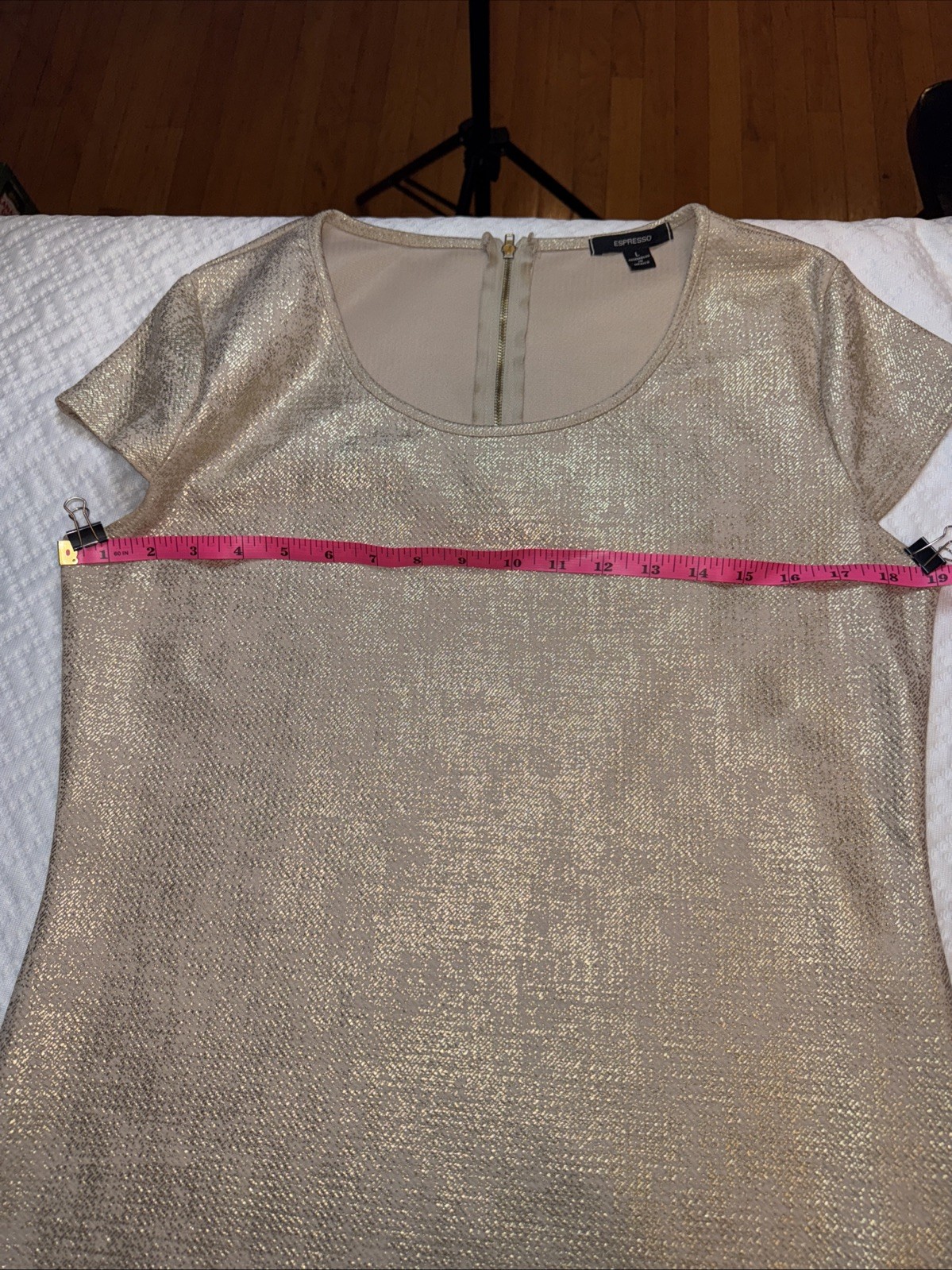 Espresso women’s sheath dress size large shimmering gold Zipper Back