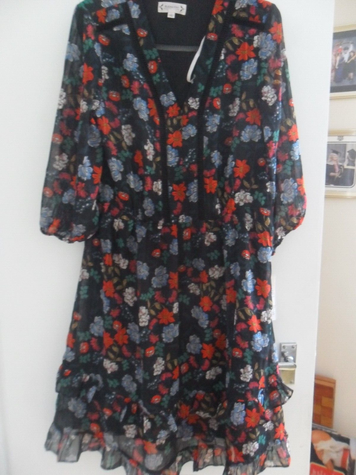 Nanette Lepore Black/ RED/ Green Multicoloured Floral Lined Dress Sz 10 BNWT