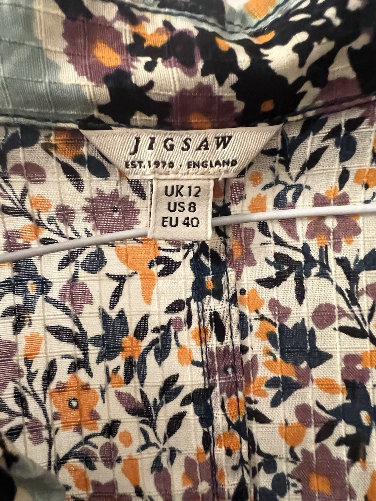 Jigsaw Multicoloured Floral Contrast Cotton Midi Shirt Dress, UK 12