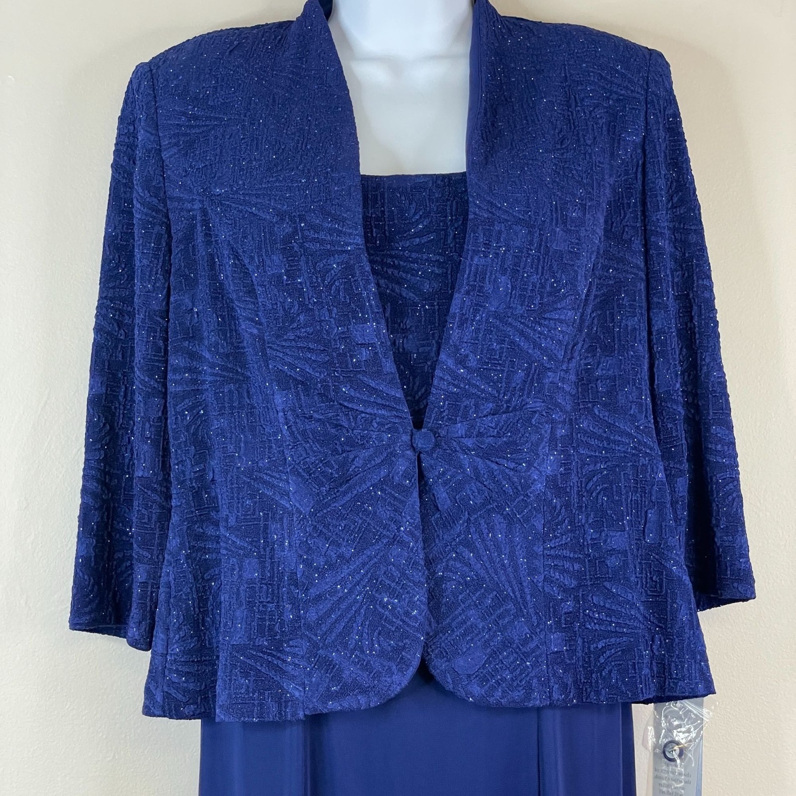 Alex Evenings Glitter Chiffon Gown 2 PC Dress NWT 10P Blue Jacket Special Event