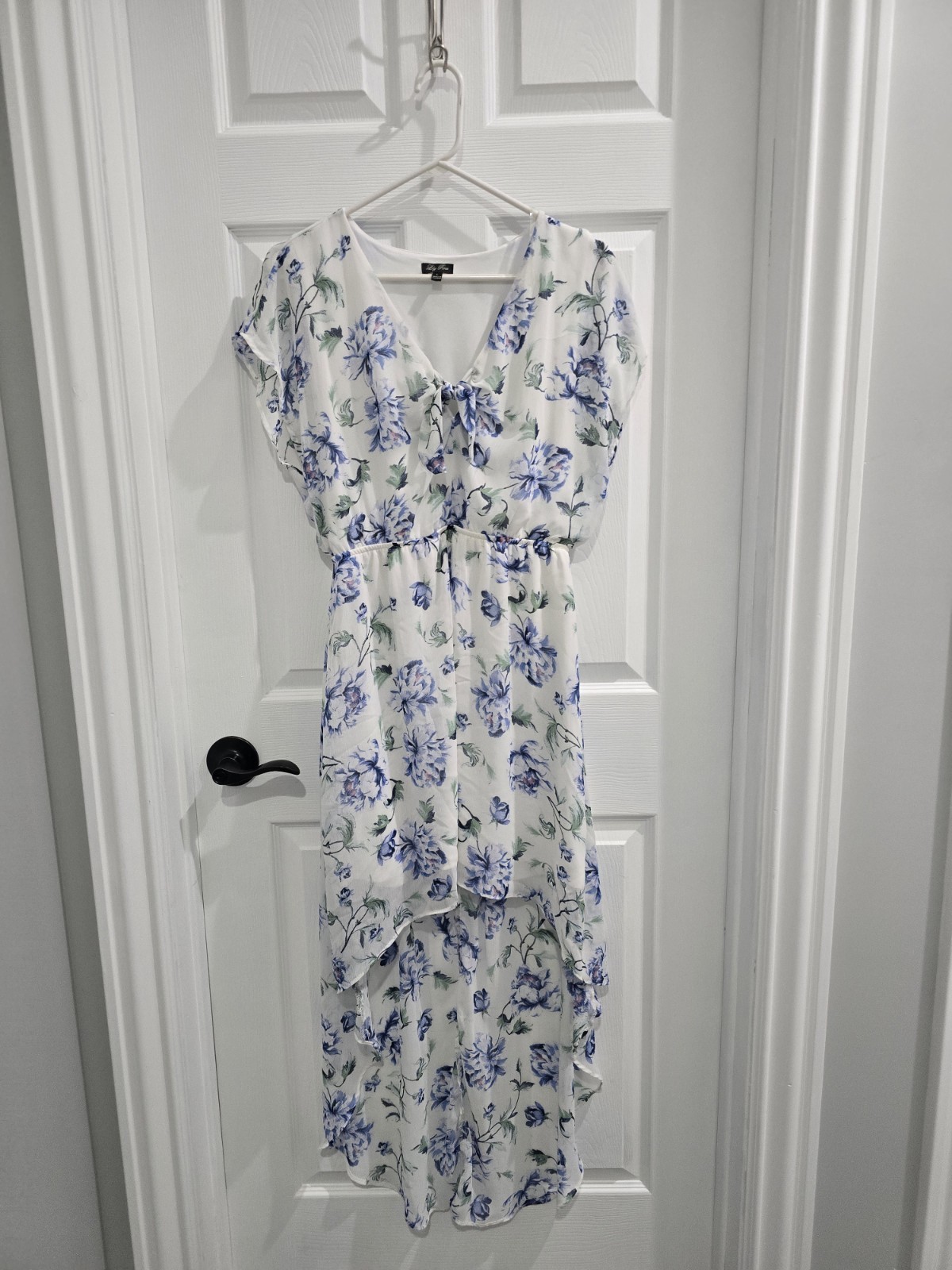 Lily Rose Womens White Blue Floral Maxi Hi Low Dress Size Fairy Whimsical Large