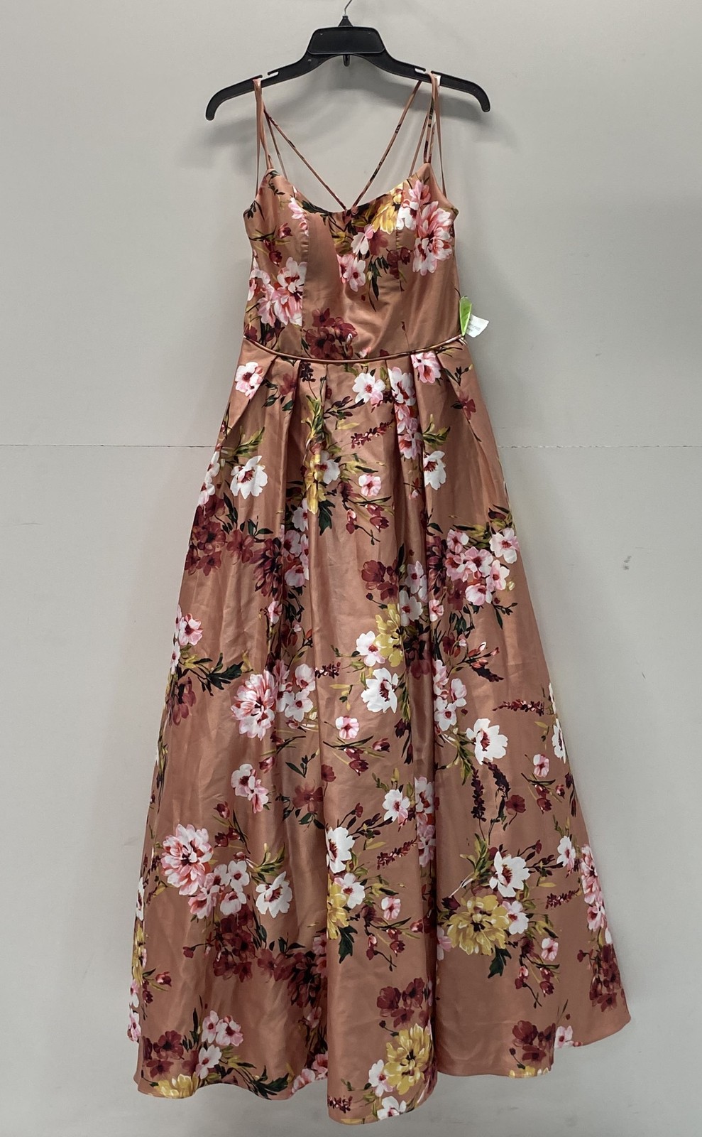 Blondie Nites Women’s Mauve Floral Satin Formal Dress Criss Cross Back Sz 9 NWT