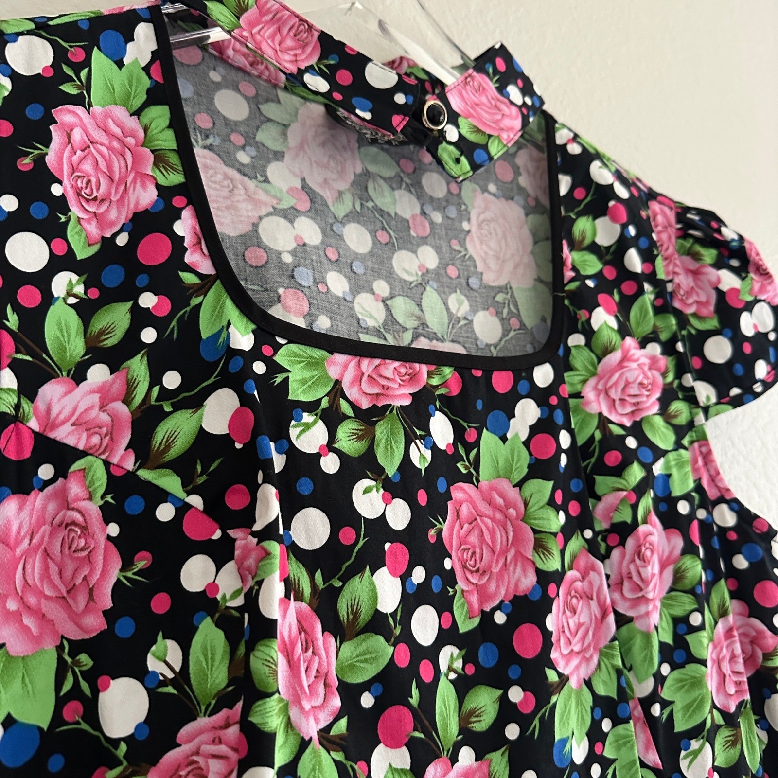 Hearts & Roses Fit & Flare Dress Size 12 Black Floral Polka Dot Rockabilly Tulle