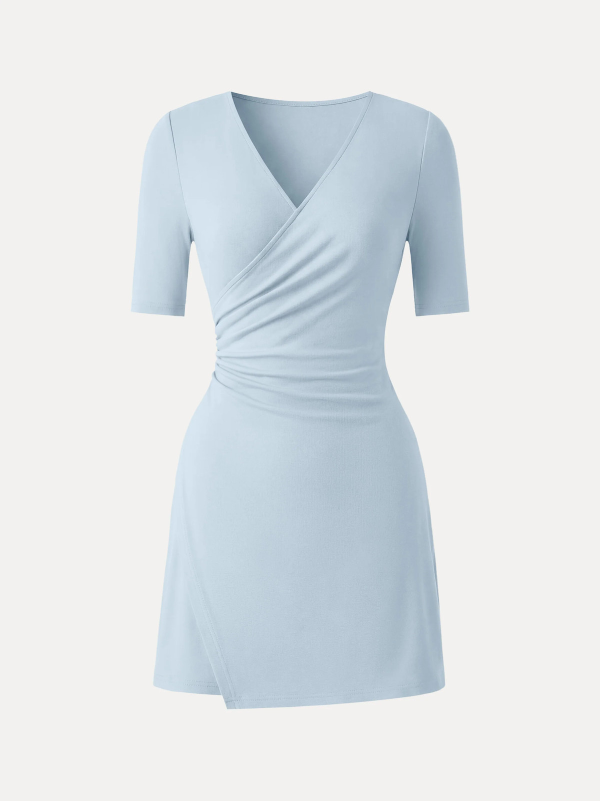 OGL Surplice Ruched Fit Flare Mini Dress Elegant Party Style