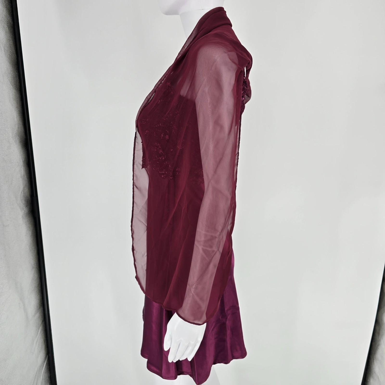 Vintage 1990s/Y2K 5-7-9 Deep Wine Satin Chiffon Wrap Party Dress (Junior’s XS)