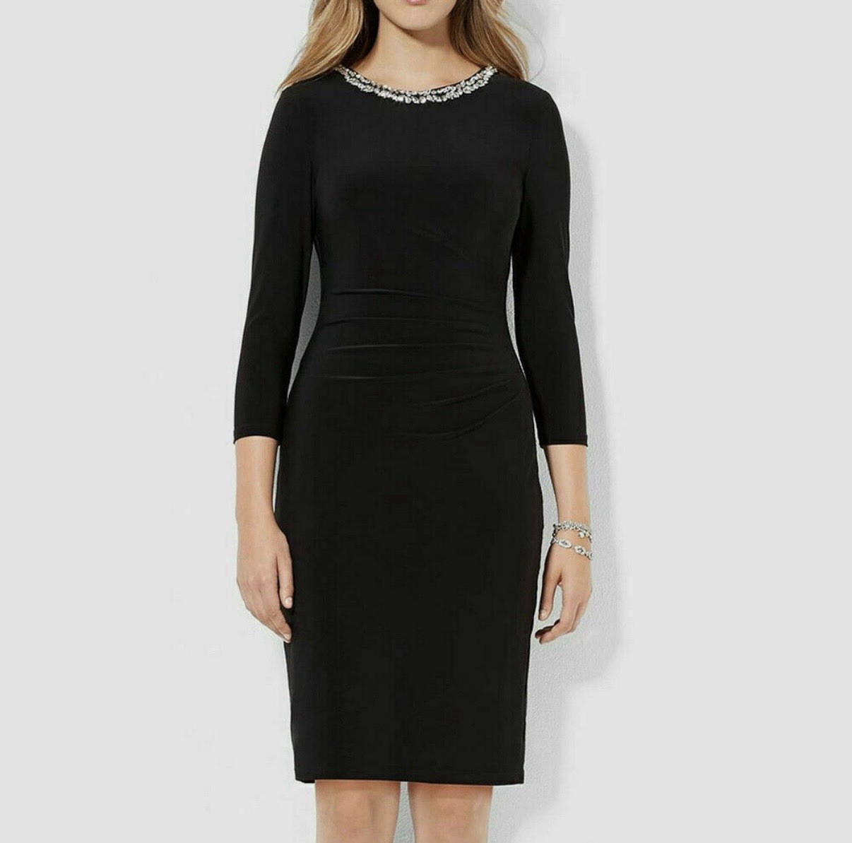 Lauren by Ralph Lauren Cocktail Midi Sheath Dress with Rhinestone Embellishments