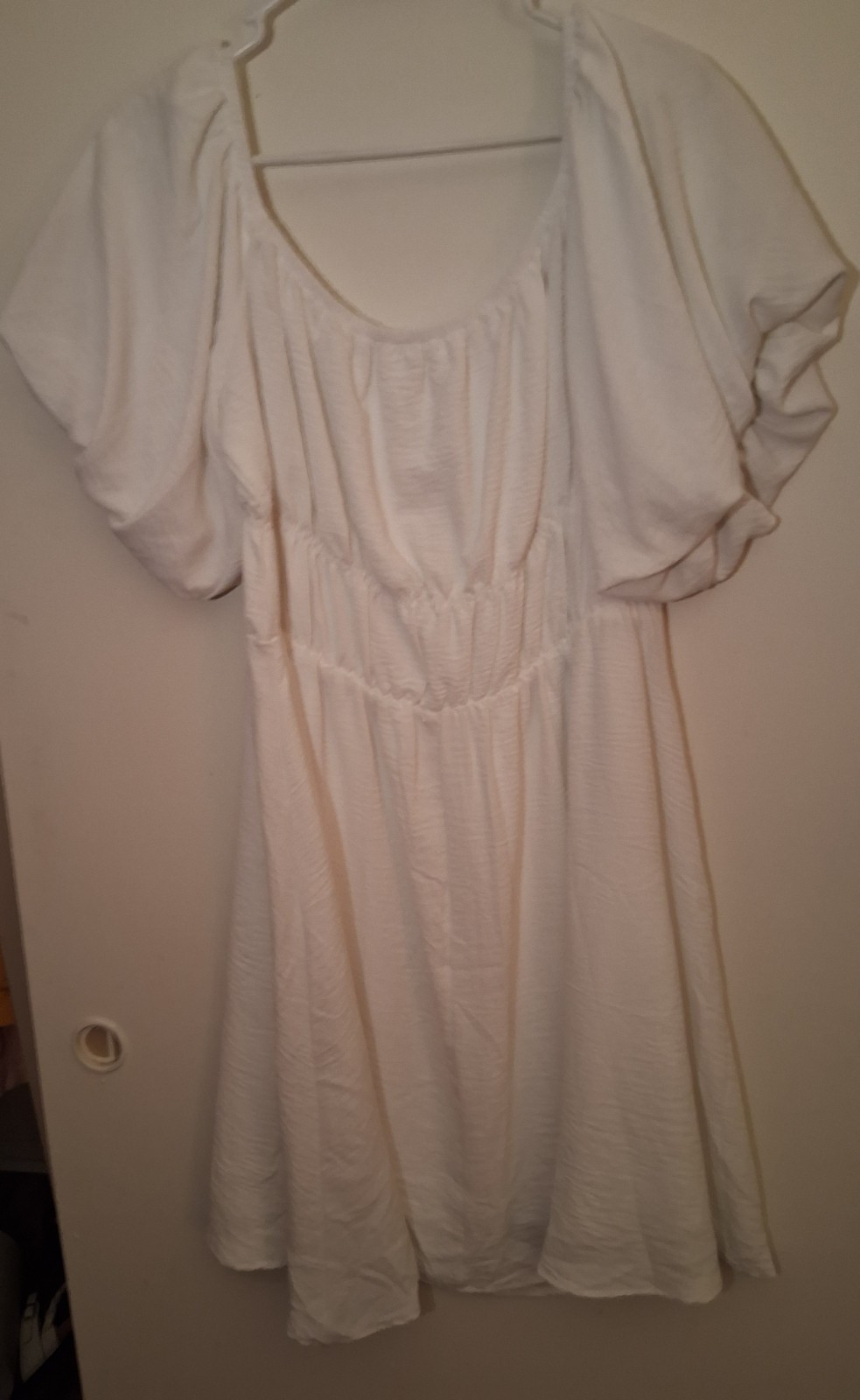 All in Favor White Babydoll Dress Puffy Sleeve Boho Tie Back XL NWOT
