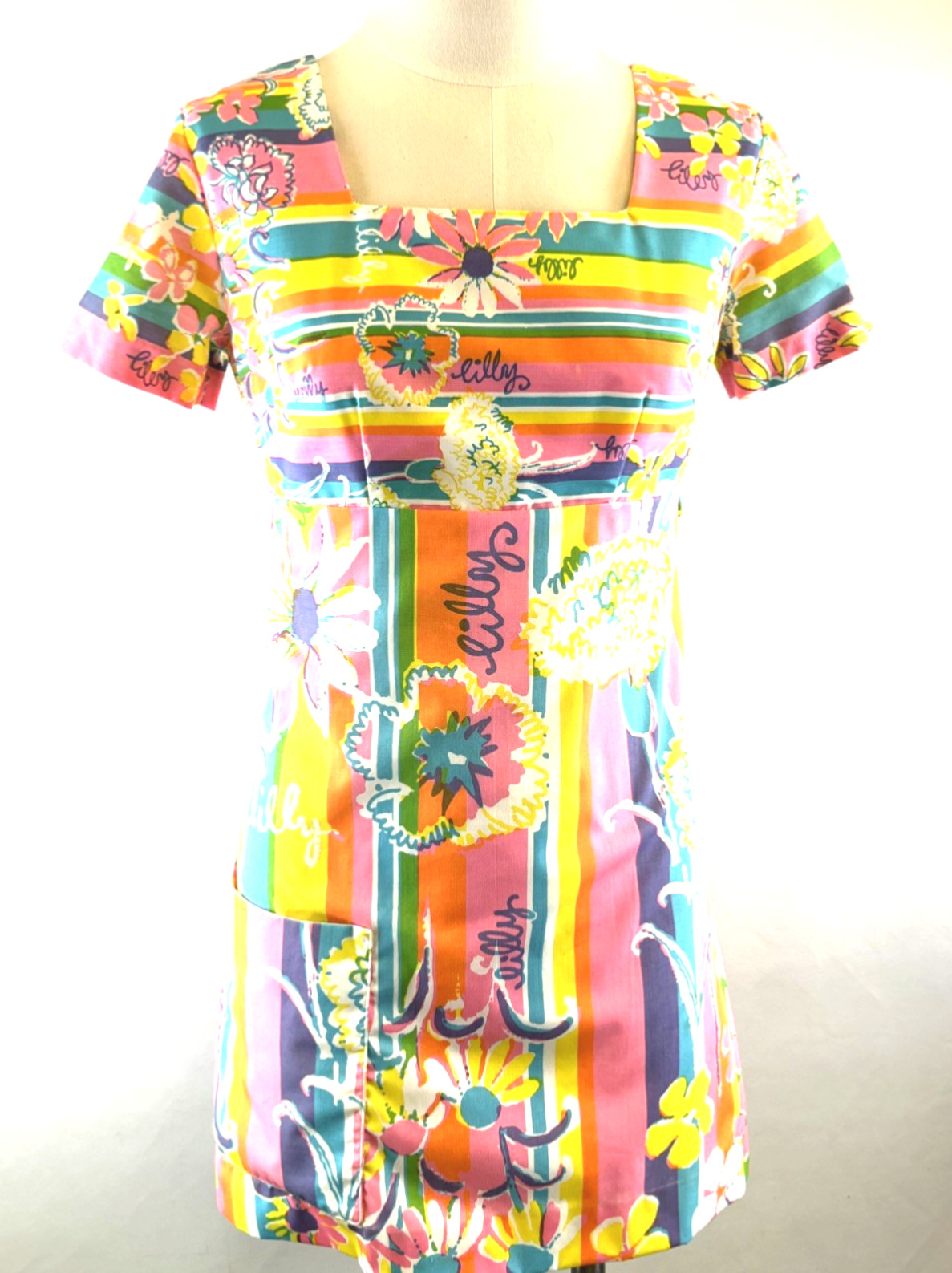 Vintage Lilly Pulitzer Floral Dress, 1960s The Lilly Size 4 Pink/Yellow/Orange