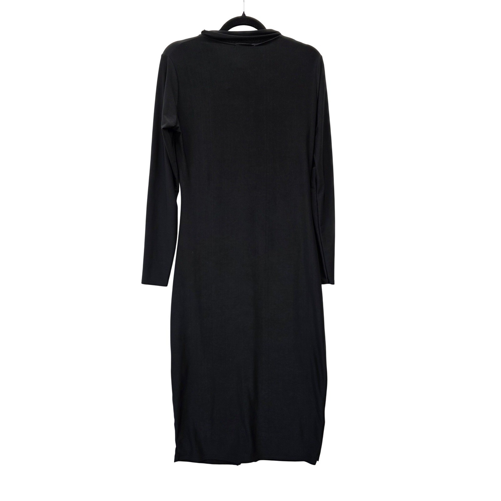 PrettyLittleThing Black Ruched Button Down Maxi Shirt Dress Long Sleeve Size 12
