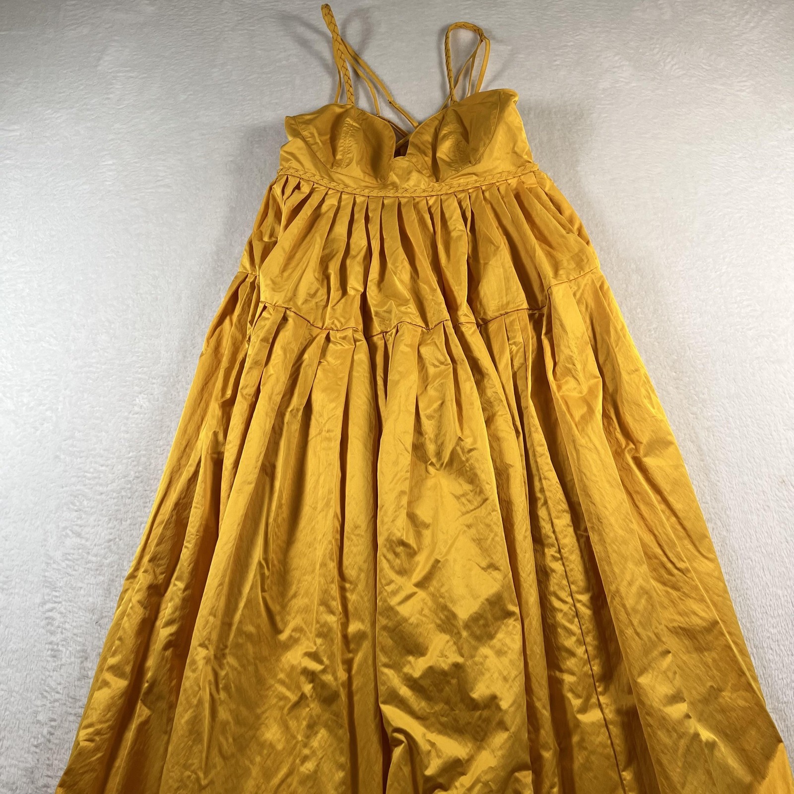 Free People Dress Womens 0 Yellow Pleated Maxi Strappy Sweetheart Party Wedding
