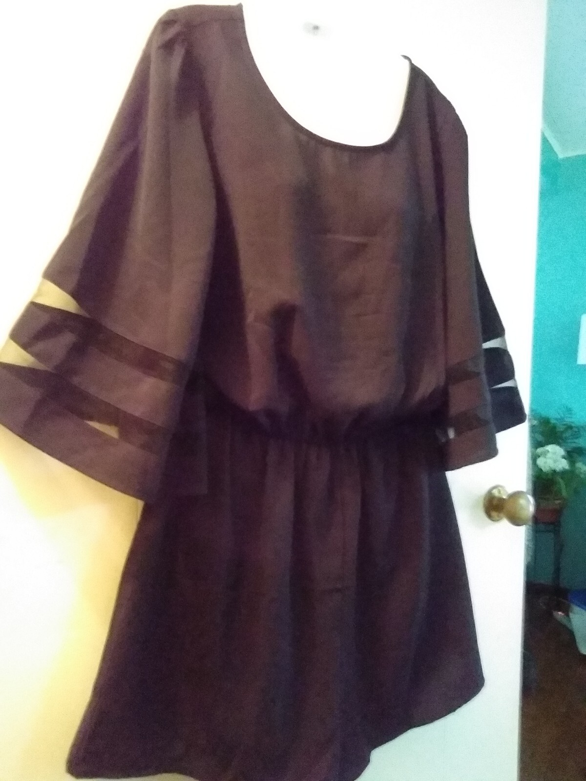 Pants Dress Sheer Striped Bell Sleeves Back Zipper Boat Neck Large