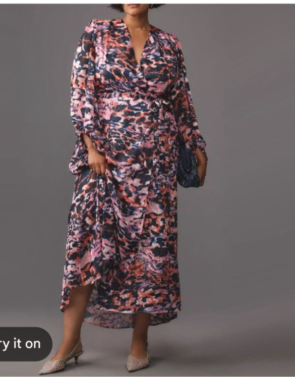 Hutch Anthropologie $275 size 2X Chiffon Midi Lindie Wrap Dress NWT