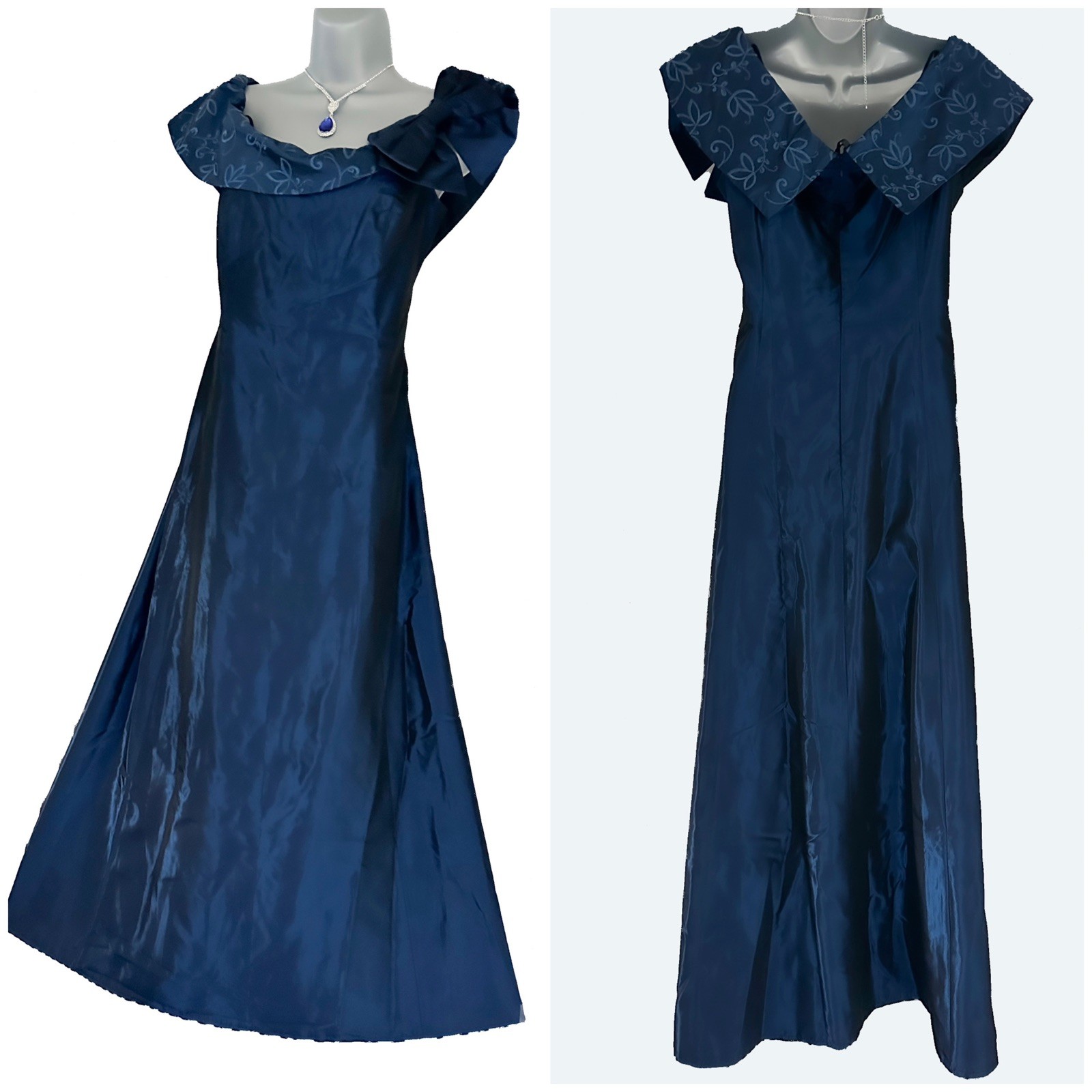 Chou Chou midnight blue embroidered/bow detail occasion long evening dress 14