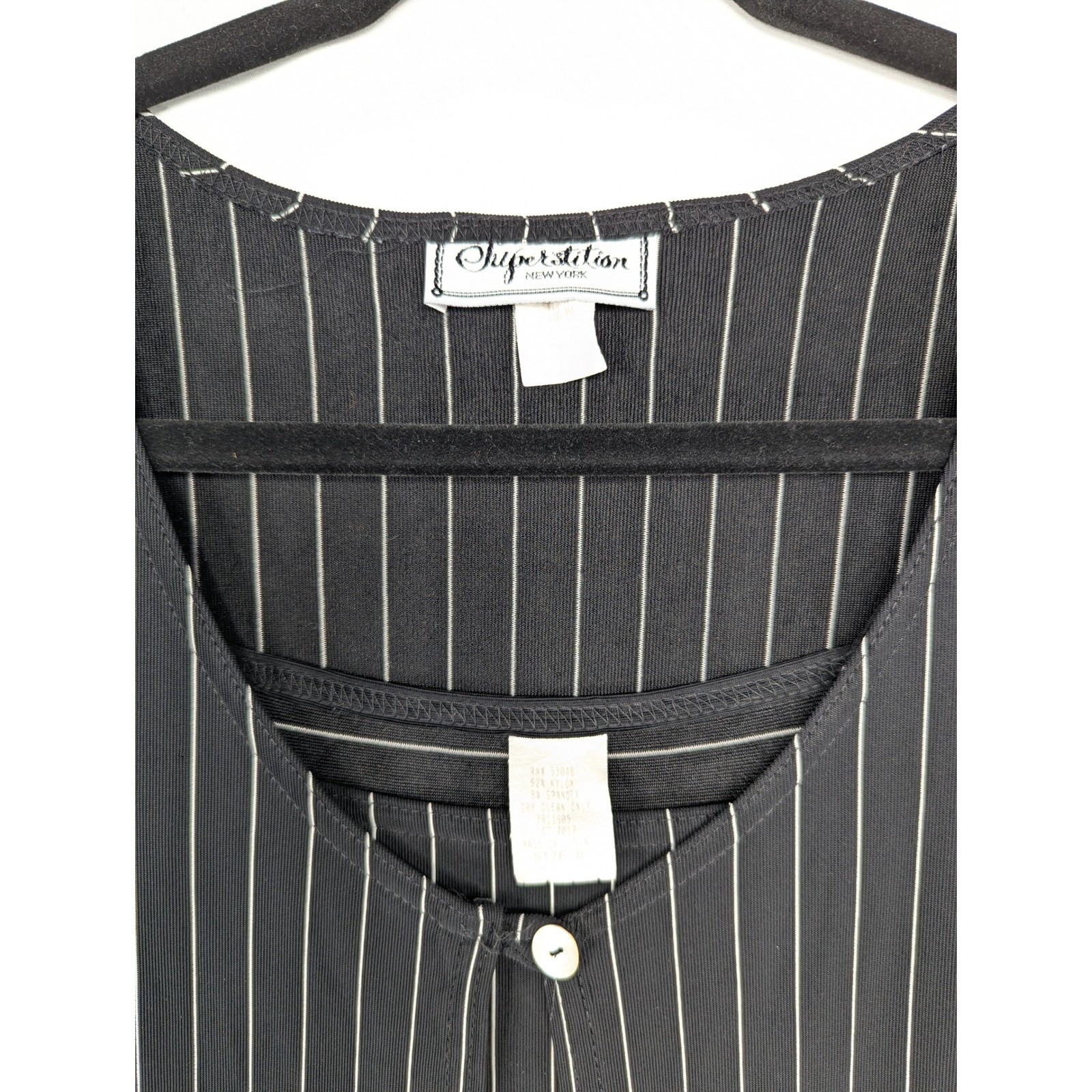 Superstition New York Pinstripe Maxi Dress Womens Short Sleeve Square Neck SZ 8