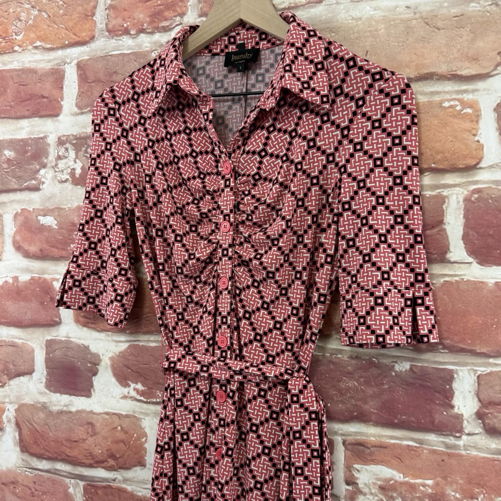 Laundry Shelli Segal Dress Womens 2 Pink Multicolor Abstract Casual Career
