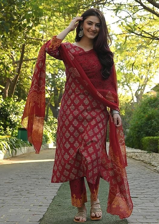 Women Viscose Printed Kurta Pant With Dupatta