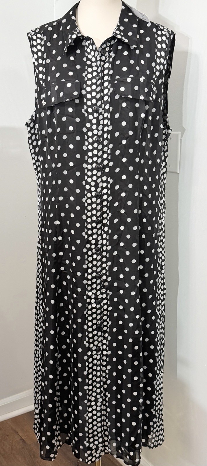 NEW Long Tall Sally Shirt Dress Black & White Polka Dot Dress Size UK 18 US 14