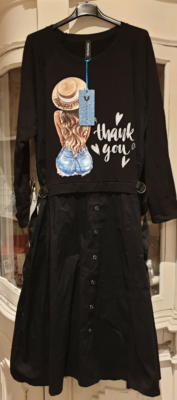 Girl Portrait Graphic Print Belted Waist Fit And Flare Sweatshirt Dress Freesize