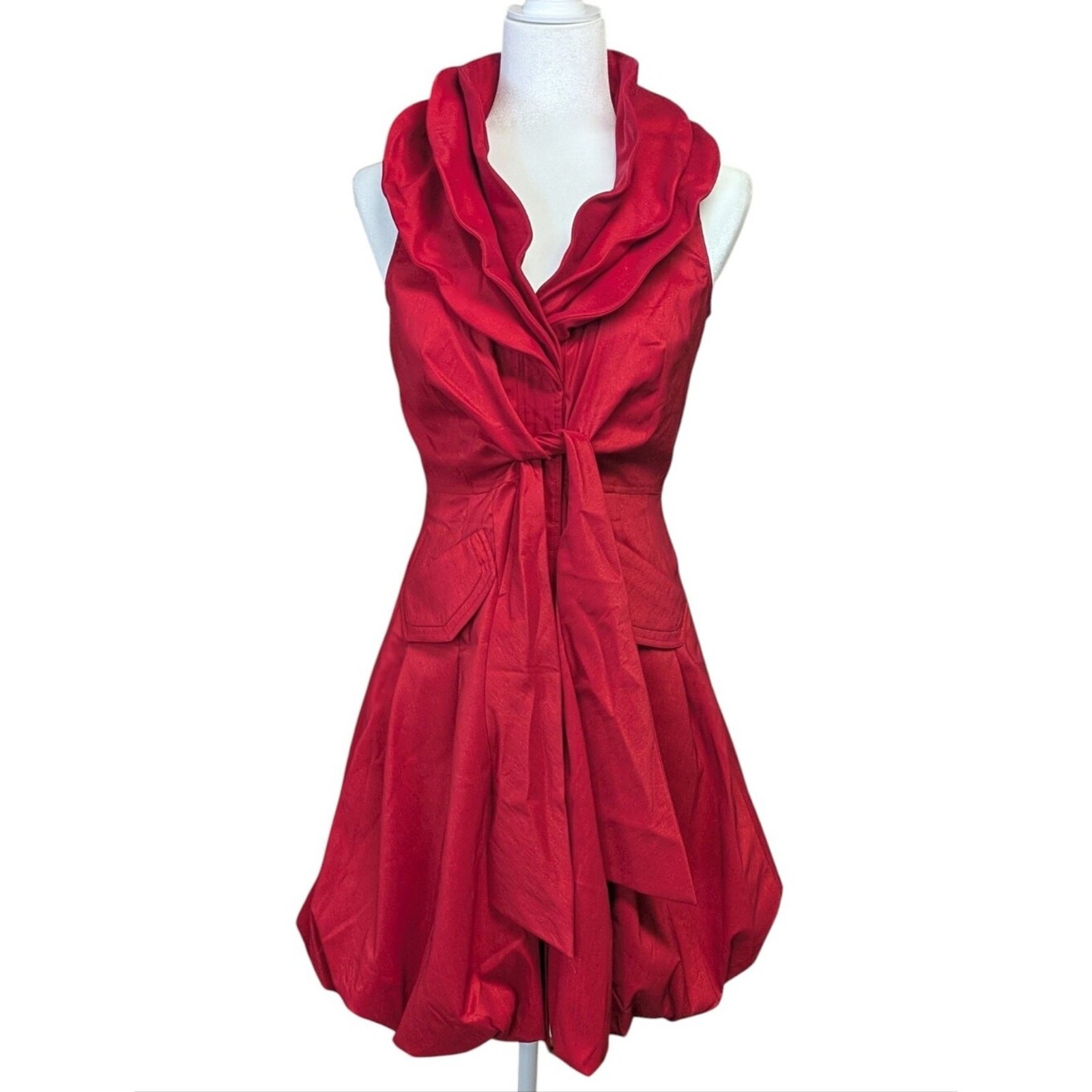 Samuel Dong Red Sleeveless Bubble Skirt Wired Collar Dress Size XS