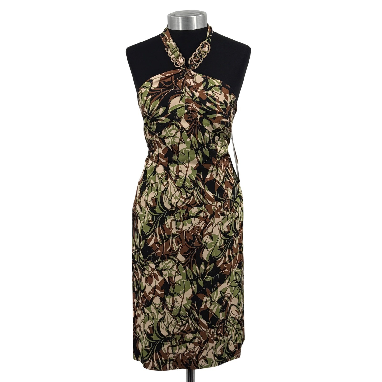 Donna Ricco New York Abstract Leaf Halter Midi Dress Women’s Size 10