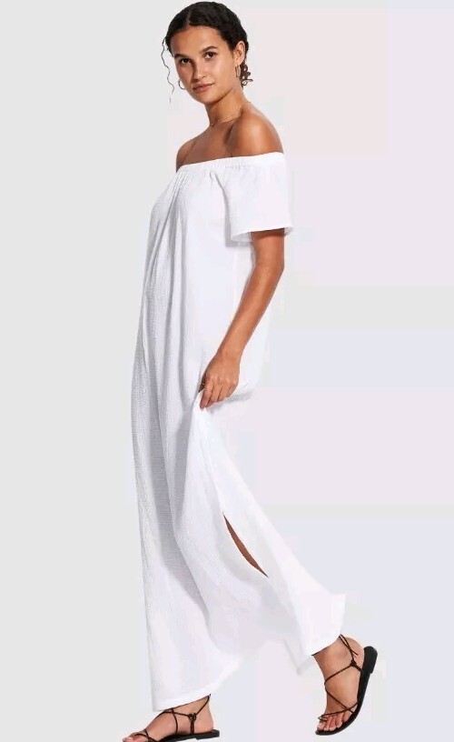 Seafolly Australia Double Cloth Strapless White Cotton Waffle Maxi Dress! Size S