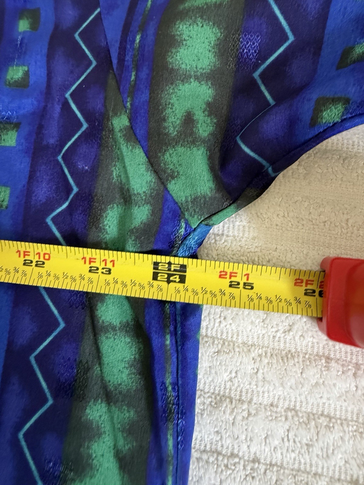 Sante Classics Women M Blue Green Geometric Print Button Front Long Dress Zipper
